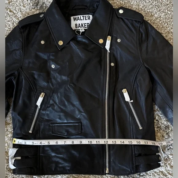 Walter Baker Black Moto Leather Jacket - Picture 11 of 12